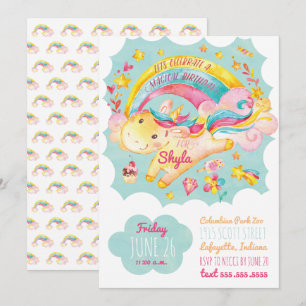 Rainbow Unicorn Birthday Party Invitation Kaart