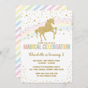 Rainbow Unicorn Birthday Party Invite Twinkle Star Kaart