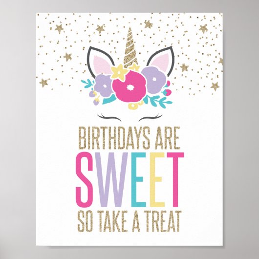 Rainbow Unicorn Birthday Party Treat Sign Poster (Voorkant)