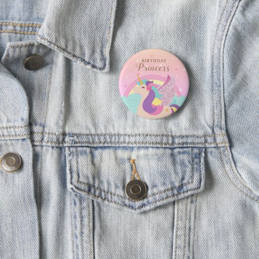 Rainbow Unicorn Birthday Princess Cute Ronde Button 5,7 Cm (In situ)