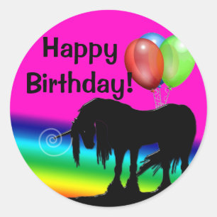 Rainbow Unicorn Birthday Ronde Sticker
