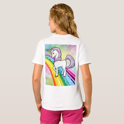 Rainbow & Unicorn Birthday T-Shirt Girls (Achterkant volledig)
