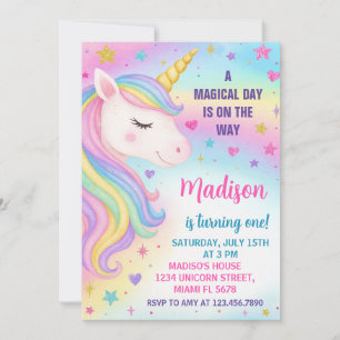 Rainbow Unicorn Birthday Uitnodiging