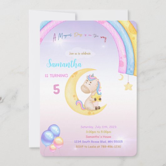Rainbow Unicorn Birthday Uitnodiging (Voorkant)