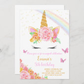 Rainbow Unicorn Birthday Uitnodiging (Voorkant / Achterkant)