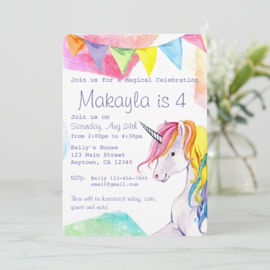 Rainbow Unicorn Birthday Uitnodiging (Staand voorkant)