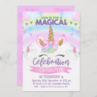 Rainbow Unicorn Birthday Uitnodiging