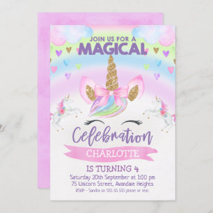 Rainbow Unicorn Birthday Uitnodiging