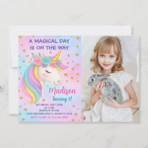 Rainbow Unicorn Birthday Uitnodiging