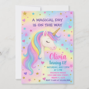 Rainbow Unicorn Birthday Uitnodiging
