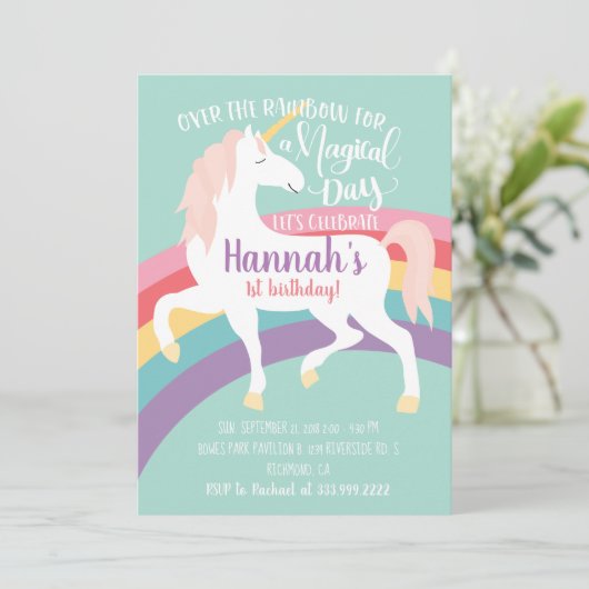 Rainbow Unicorn Birthday Uitnodiging (Staand voorkant)