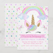 Rainbow Unicorn Birthday Uitnodiging (Voorkant / Achterkant)