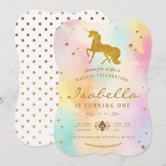 Rainbow Unicorn Birthday Uitnodiging (Voorkant / Achterkant)