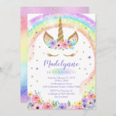 Rainbow Unicorn Birthday Uitnodiging (Voorkant / Achterkant)