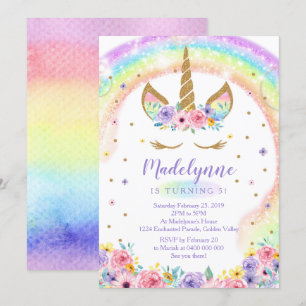 Rainbow Unicorn Birthday Uitnodiging