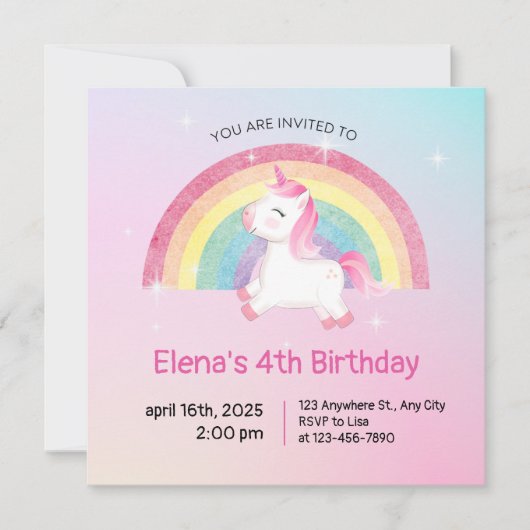 Rainbow Unicorn Birthday Uitnodiging (Voorkant)