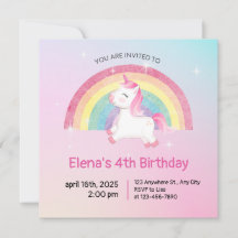 Rainbow Unicorn Birthday Uitnodiging