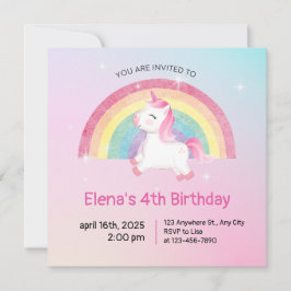 Rainbow Unicorn Birthday Uitnodiging