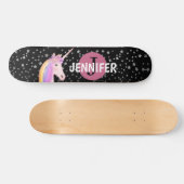 Rainbow Unicorn Black Roze Monogram op maat gemaak Persoonlijk Skateboard (Horizontaal)