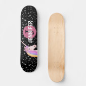Rainbow Unicorn Black Roze Monogram op maat gemaak Persoonlijk Skateboard (Voorkant)