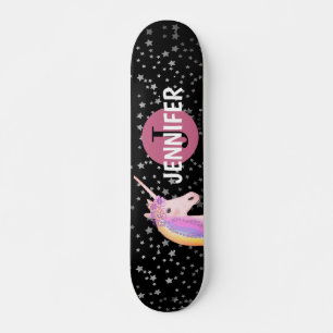 Rainbow Unicorn Black Roze Monogram op maat gemaak Persoonlijk Skateboard