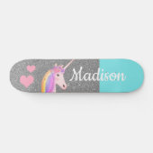 Rainbow Unicorn Blauwgroen Silver Glitter, geperso Persoonlijk Skateboard (Horizontaal)