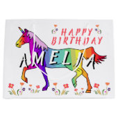 Rainbow Unicorn Bloemenmeisje Birthday Groot Cadeauzakje (Voorkant)