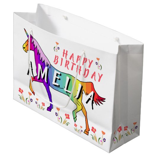 Rainbow Unicorn Bloemenmeisje Birthday Groot Cadeauzakje (Voorkant Gekanteld)