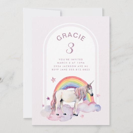 Rainbow Unicorn Boho Arch Birthday Party Girl Kaart (Voorkant)