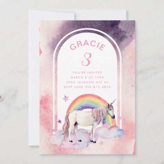 Rainbow Unicorn Boho Arch Birthday Party Girl Kaart (Voorkant)