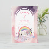 Rainbow Unicorn Boho Arch Birthday Party Girl Kaart (Staand voorkant)