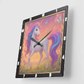 Rainbow Unicorn Butterfly Garden Vierkante Klok (Hoek)