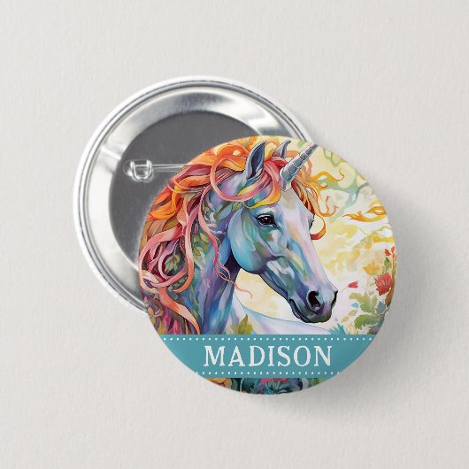 Rainbow Unicorn Button Pin met aangepaste naam (Voorkant /achterkant)