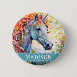 Rainbow Unicorn Button Pin met aangepaste naam