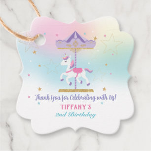 Rainbow Unicorn Carousel 1st Birthday Gold Glitter Bedankjes Labels