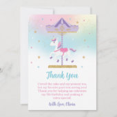 Rainbow Unicorn Carousel 1st Birthday Gold Glitter Bedankkaart (Voorkant)