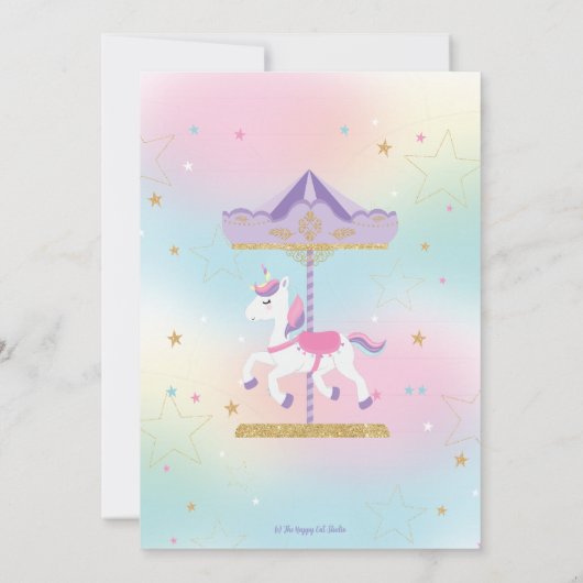 Rainbow Unicorn Carousel 1st Birthday Gold Glitter Bedankkaart (Achterkant)