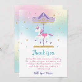 Rainbow Unicorn Carousel 1st Birthday Gold Glitter Bedankkaart