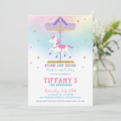 Rainbow Unicorn Carousel 1st Birthday Gold Glitter Kaart (Staand voorkant)