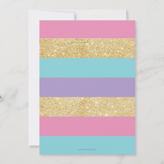 Rainbow Unicorn Carousel 1st Birthday Gold Glitter Kaart (Achterkant)