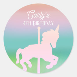 Rainbow Unicorn Carrousel Verjaardag Ronde Sticker