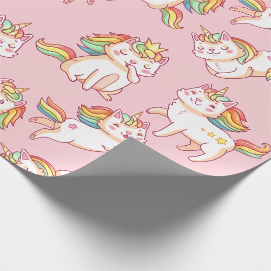 Rainbow Unicorn Cat Wrapping Paper Cadeaupapier (Hoek)