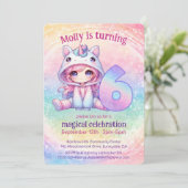 Rainbow Unicorn chibi girly 6e verjaardag Kaart (Staand voorkant)
