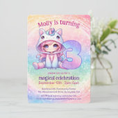 Rainbow Unicorn chibi meisje 3e verjaardag Kaart (Staand voorkant)