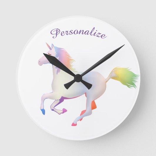 Rainbow Unicorn Child's Room Personaliseren Ronde Klok (Voorkant)