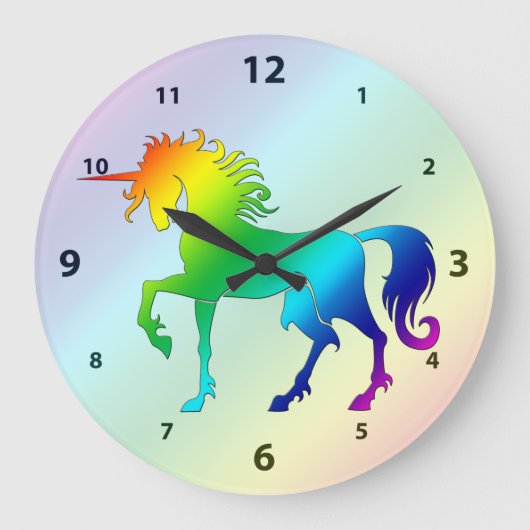 Rainbow Unicorn Clock Grote Klok (Voorkant)