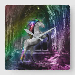 Rainbow Unicorn Clock Vierkante Klok