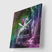 Rainbow Unicorn Clock Vierkante Klok (Hoek)