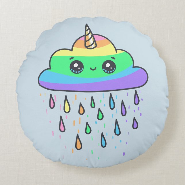 Rainbow Unicorn Cloud Rond Kussen (Voorkant)