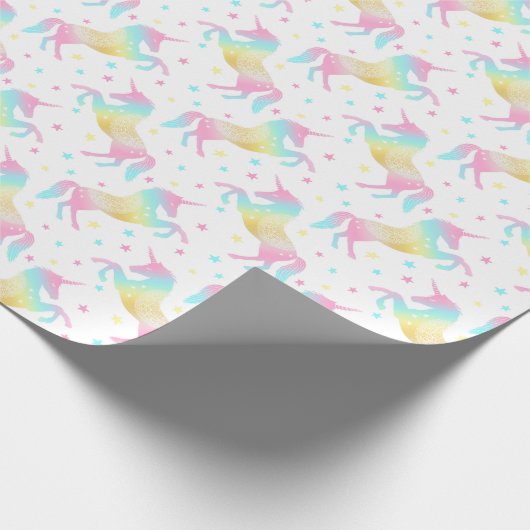Rainbow Unicorn Cute Girly Birthday Party Pattern Cadeaupapier (Hoek)